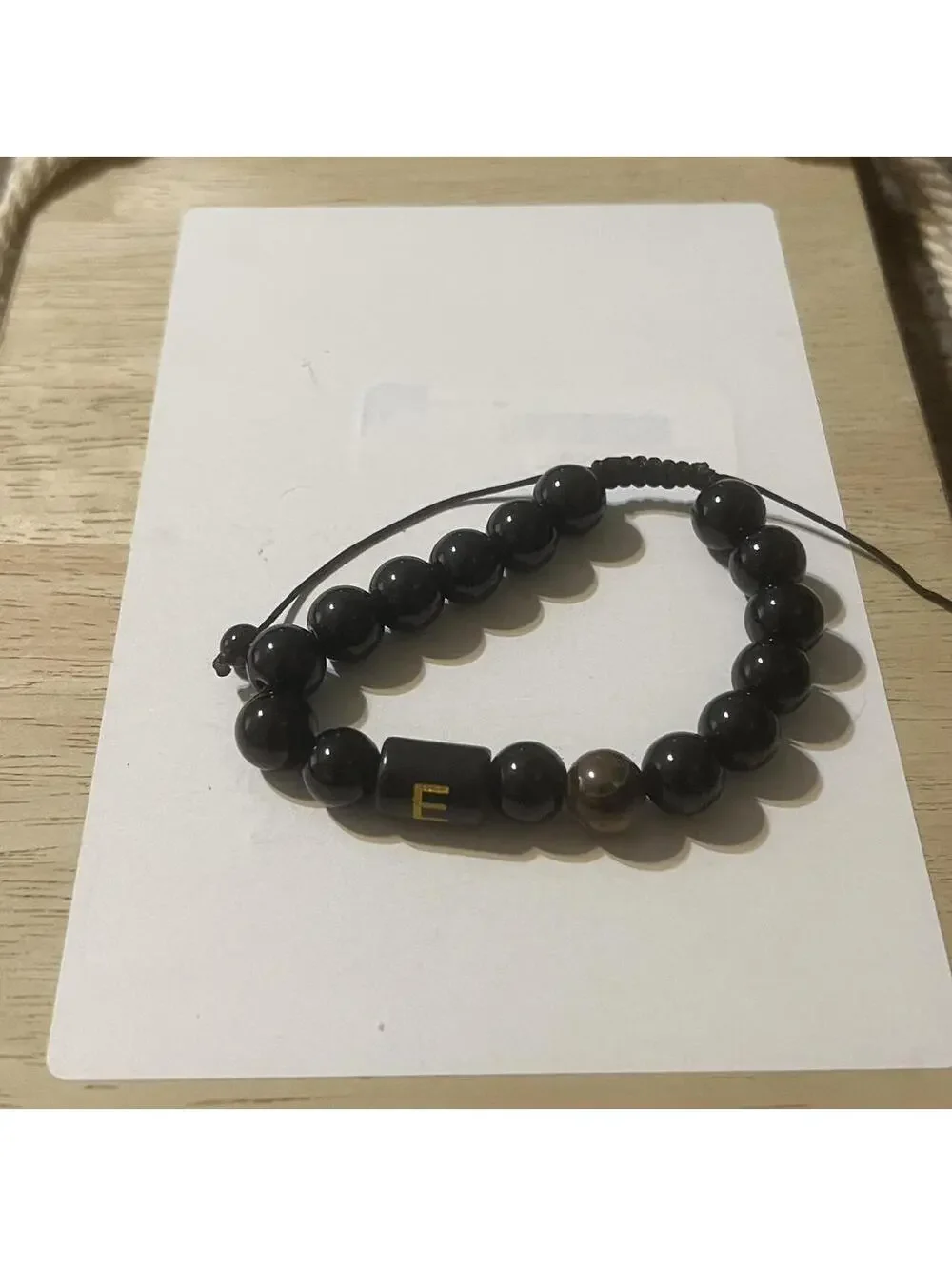 B-90 Men's Black and Brown Personalized Beaded Initial Bracelet E